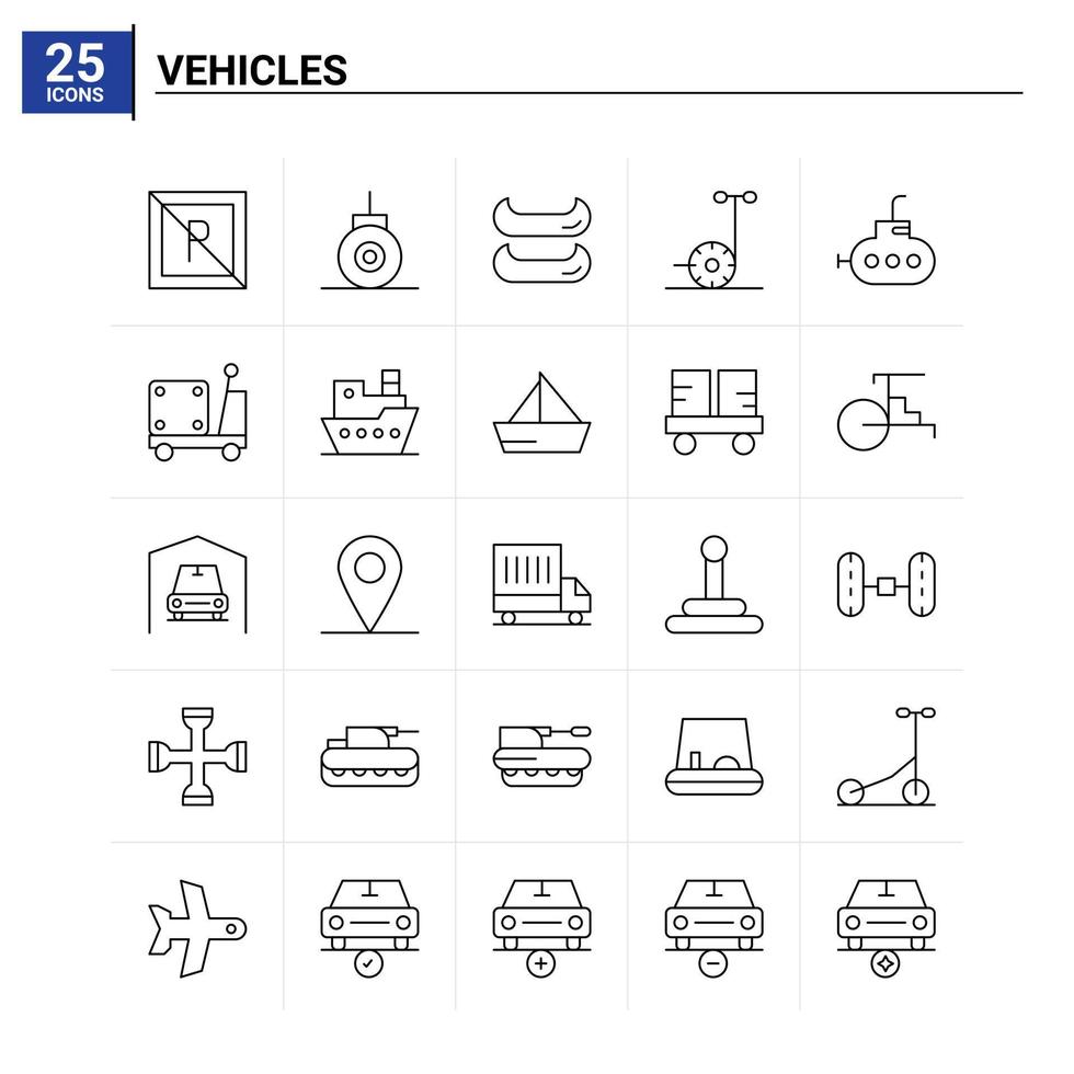 25 véhicules icon set vector background