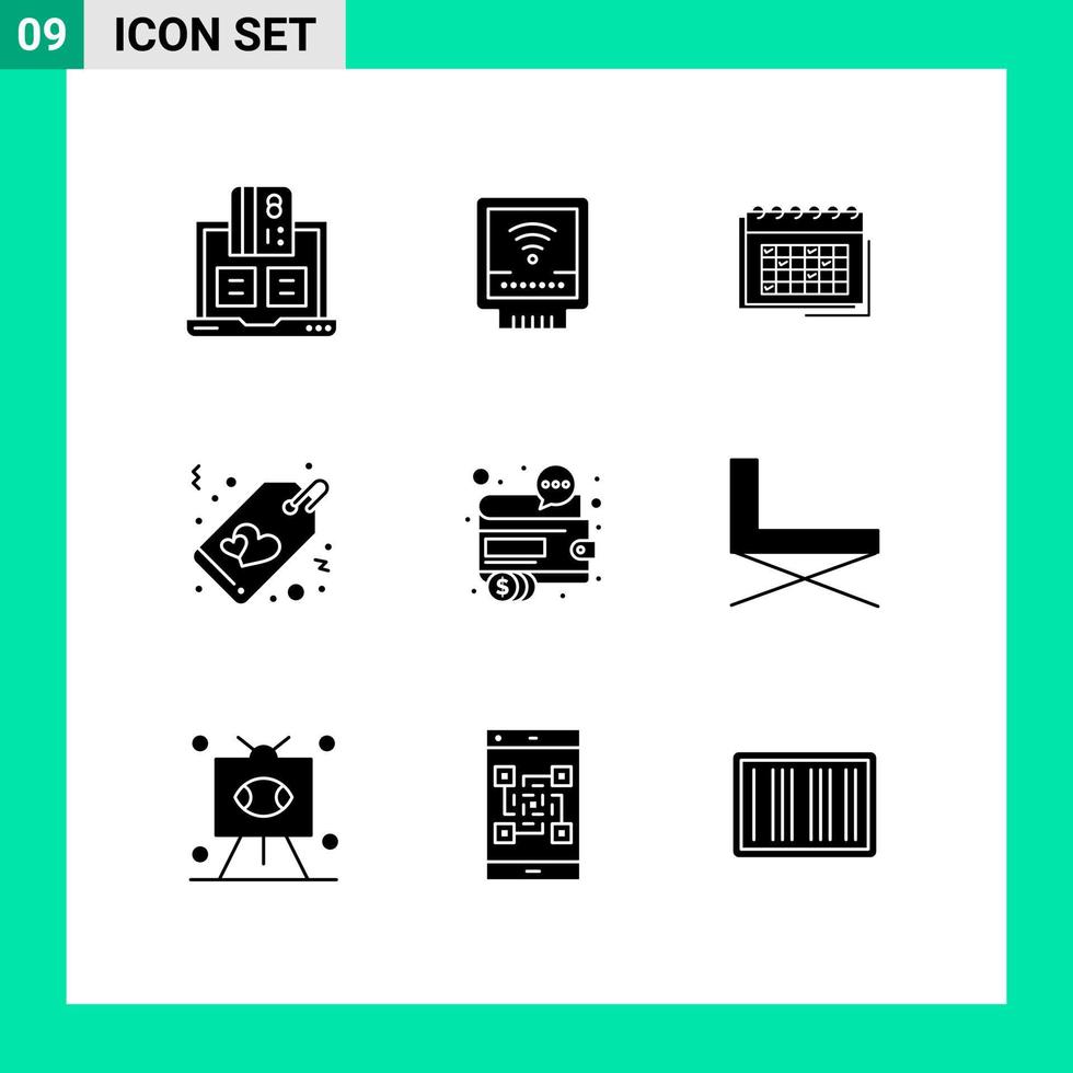 9 interface utilisateur pack de glyphes solides de signes et symboles modernes d'amour calendrier plomberie calendrier événement éléments de conception vectoriels modifiables vecteur