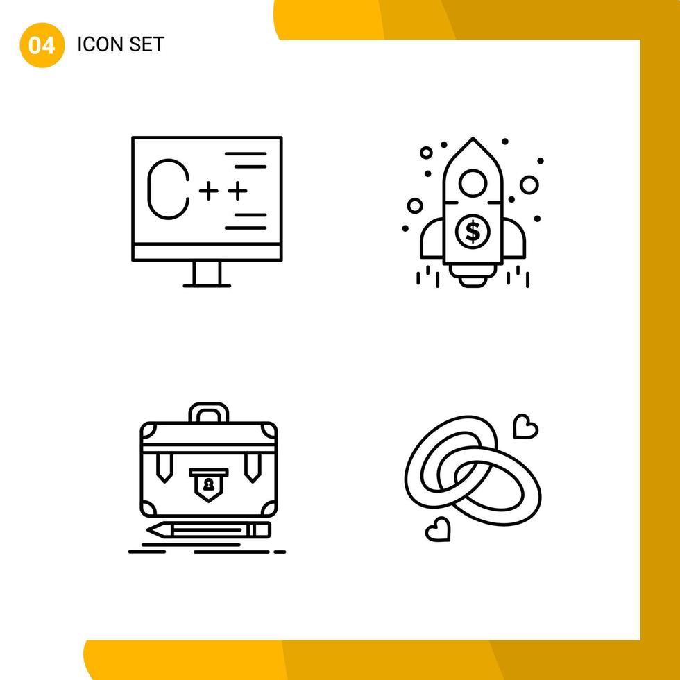 4 symboles de contour de pack d'icônes de style de ligne de jeu d'icônes isolés sur fond blanc pour la conception de sites Web réactifs vecteur