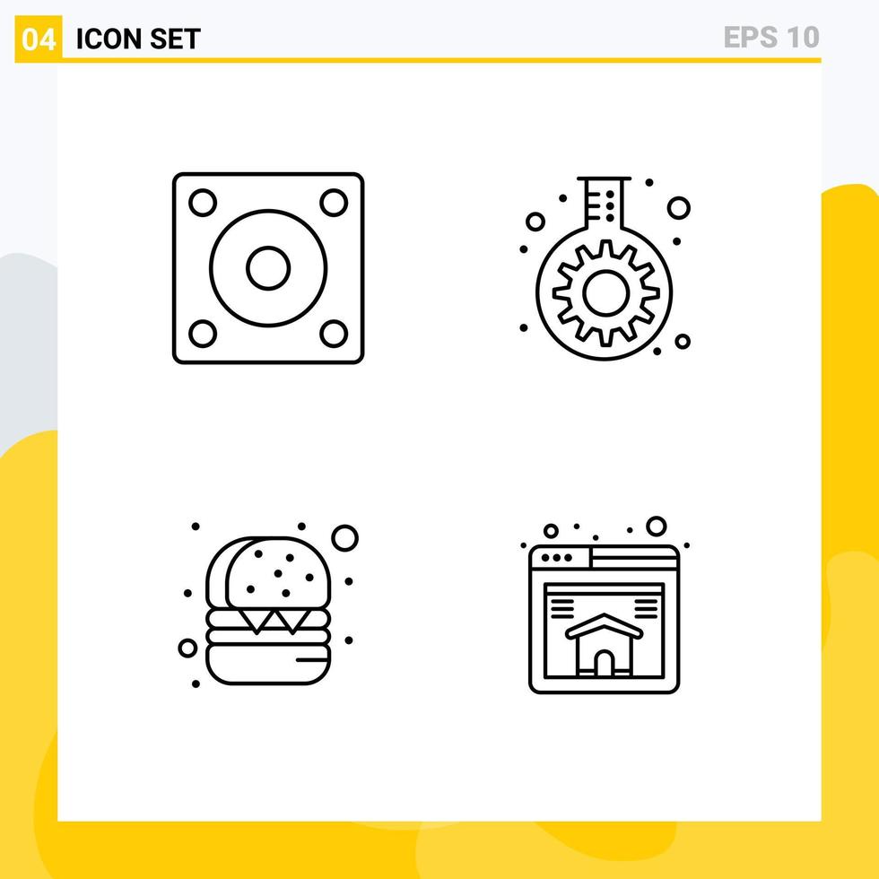 Pack de 4 lignes d'interface utilisateur de signes et symboles modernes d'appareils de technologie de restauration rapide éléments de conception vectoriels modifiables à la maison vecteur