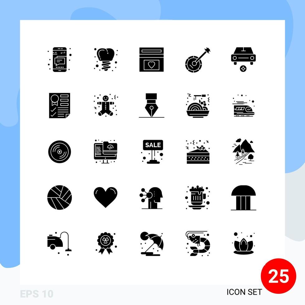 pack d'icônes vectorielles stock de 25 signes et symboles de ligne pour les éléments de conception vectoriels modifiables audio d'instrument d'amour de musique de voiture vecteur