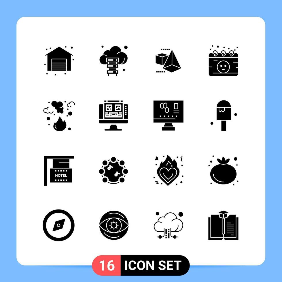 16 symboles de glyphe de pack d'icônes noires solides pour les applications mobiles isolés sur fond blanc 16 icônes définies vecteur
