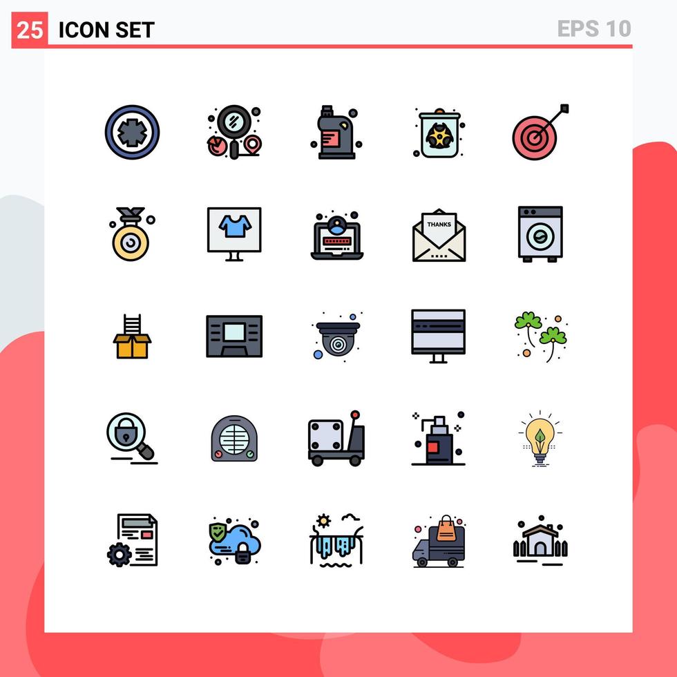 interface mobile ligne remplie couleur plate ensemble de 25 pictogrammes d'éléments de conception vectoriels modifiables de fluide d'entreprise de déchets de gaz vecteur