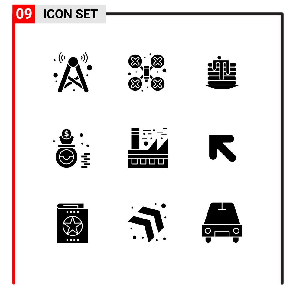 9 ensemble de glyphes solides universels pour les applications web et mobiles terre argent drone robot finance canada éléments de conception vectoriels modifiables vecteur