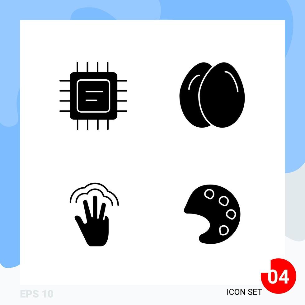 pack moderne de 4 icônes symboles de glyphes solides isolés sur fond blanc pour la conception de sites Web vecteur