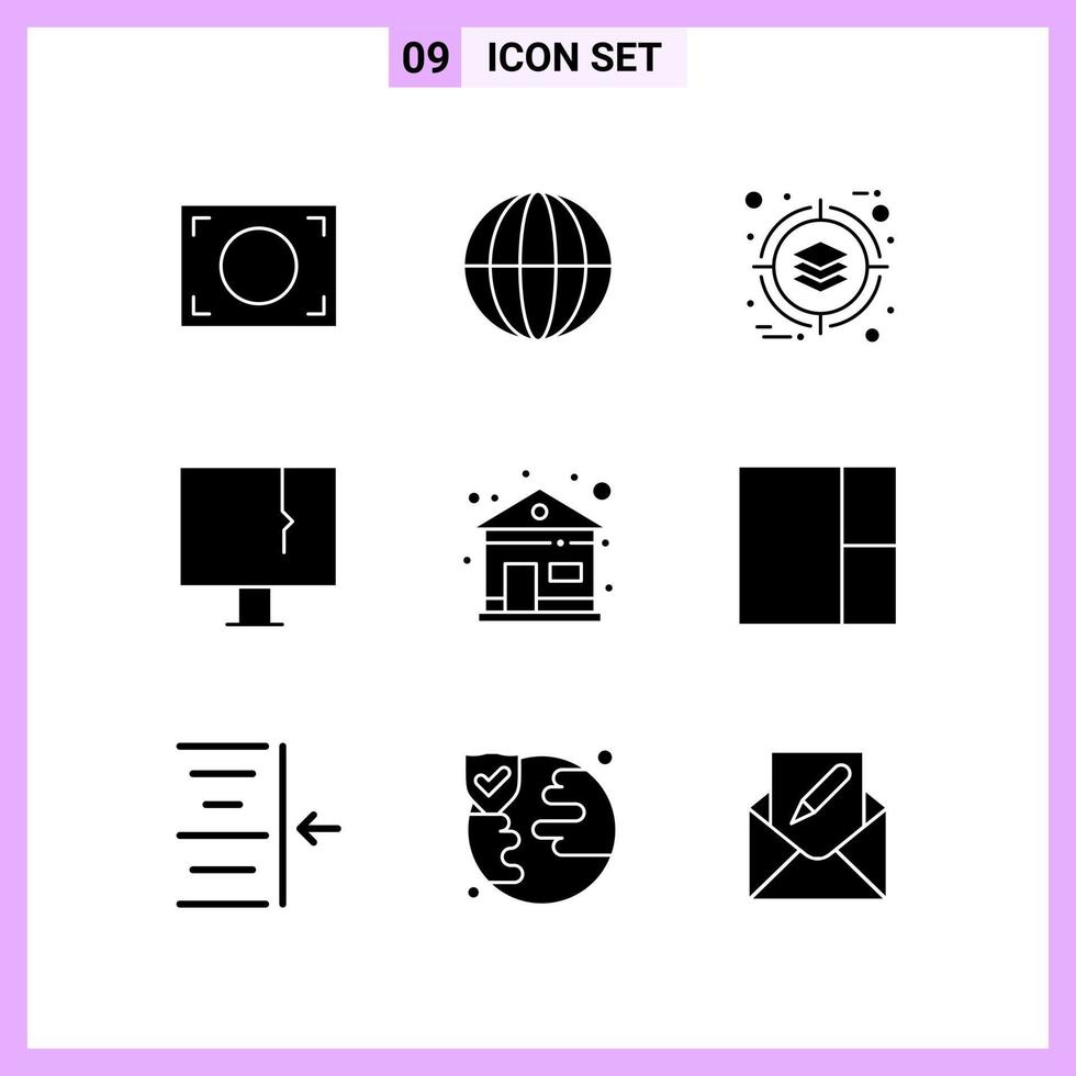 9 icônes en symboles de glyphe de style solide sur fond blanc signes vectoriels créatifs pour le web mobile et l'impression vecteur
