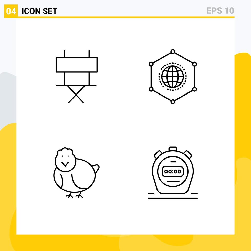 pack de lignes vectorielles modifiables de 4 couleurs plates remplies simples de chaise poulet chaise pliante données bébé éléments de conception vectoriels modifiables vecteur