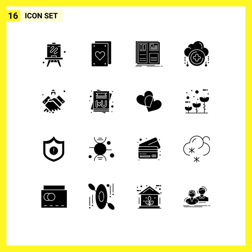 groupe de 16 glyphes solides modernes définis pour l'interface d'accord de poignée de main et ajout d'éléments de conception vectoriels modifiables vecteur