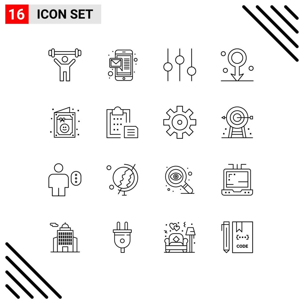 ensemble de 16 contours vectoriels sur la grille pour les options de célébration de fête éléments de conception vectoriels modifiables pour les soins de santé d'anniversaire vecteur