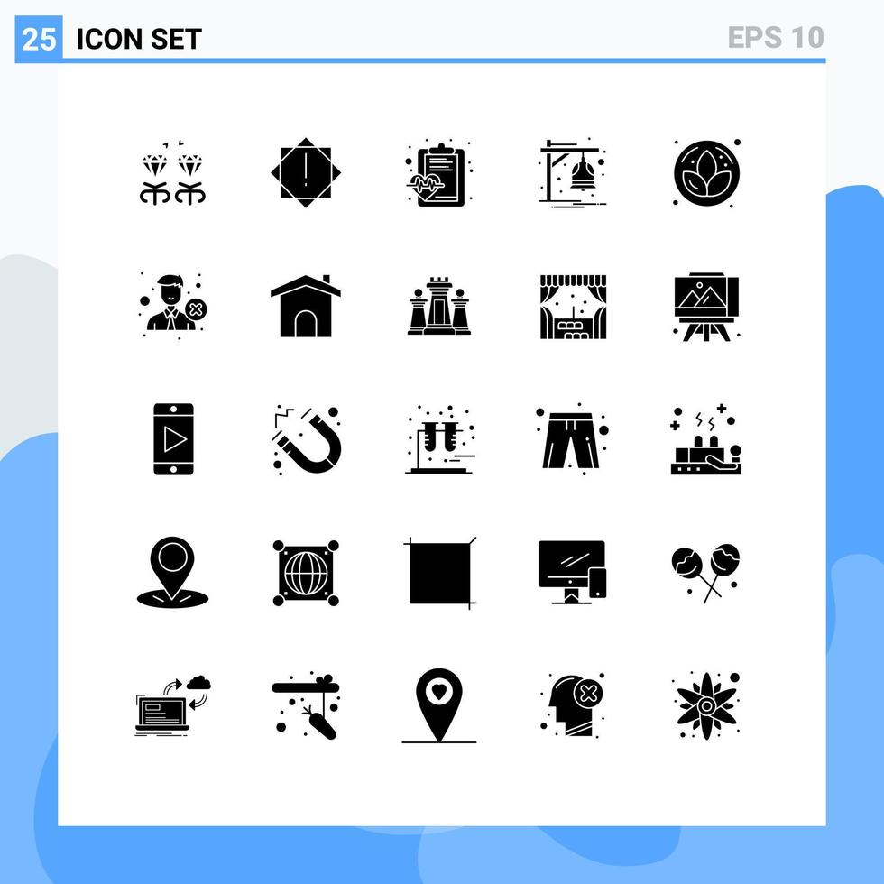 25 concept de glyphe solide pour sites Web mobiles et applications sauna lotus santé train bell éléments de conception vectoriels modifiables vecteur