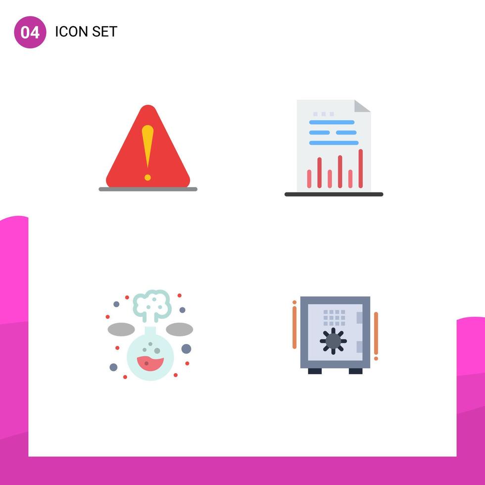 pack de lignes vectorielles modifiables de 4 icônes plates simples d'éléments de conception vectoriels modifiables de laboratoire de documents logistiques de chimie d'alerte vecteur