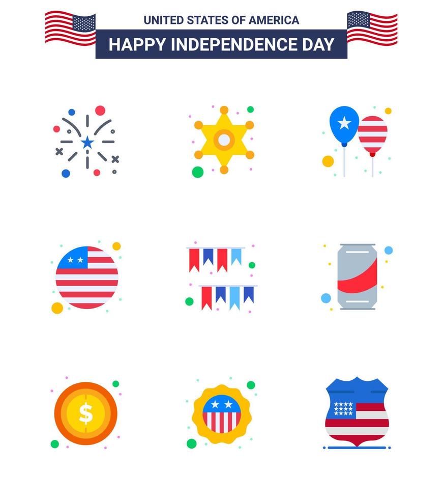 ensemble de 9 icônes de jour des états unis symboles américains signes du jour de l'indépendance pour guirlande ballons de drapeau international drapeau amérique drapeau modifiable éléments de conception de vecteur de jour des états unis