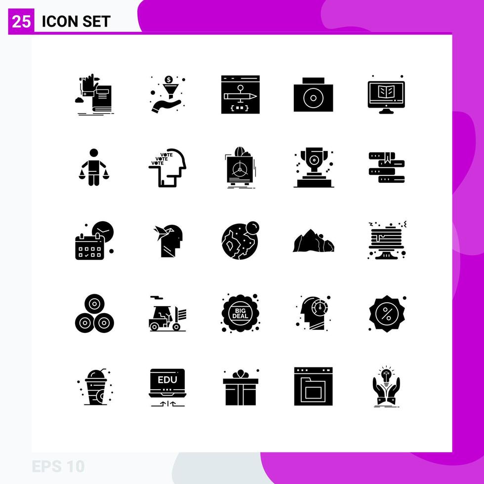 25 icônes créatives signes et symboles modernes d'étude apprentissage app valise développement éléments de conception vectoriels modifiables vecteur