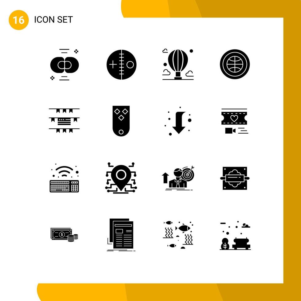 groupe de 16 glyphes solides modernes définis pour les éléments de conception vectoriels modifiables de nuage de ciel de perforation de globe internet vecteur