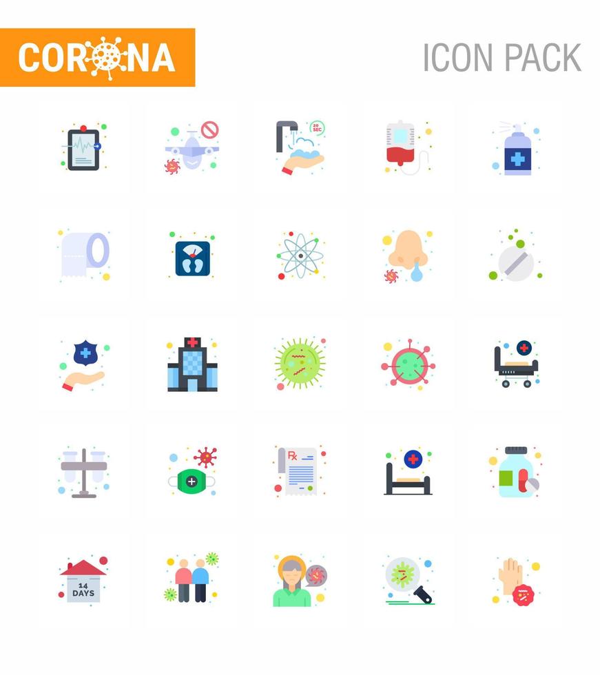 icône de sensibilisation au coronavirus 25 icônes de couleur plate icône incluse vaporisateur à main vingt secondes don de sang coronavirus viral 2019nov éléments de conception de vecteur de maladie