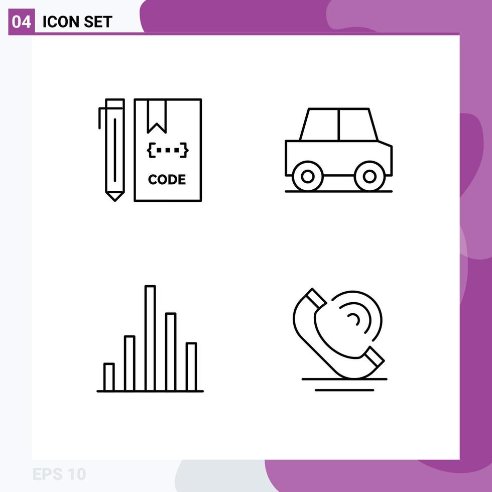 groupe de 4 signes et symboles de couleurs plates remplies pour la voiture de développement d'analyse de code inspecter les éléments de conception vectoriels modifiables vecteur