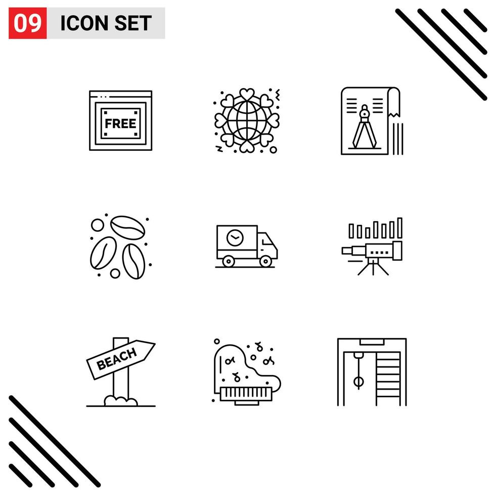 aperçu de l'interface mobile ensemble de 9 pictogrammes d'éléments de conception vectoriels modifiables de la géométrie de la caféine du monde du café vecteur