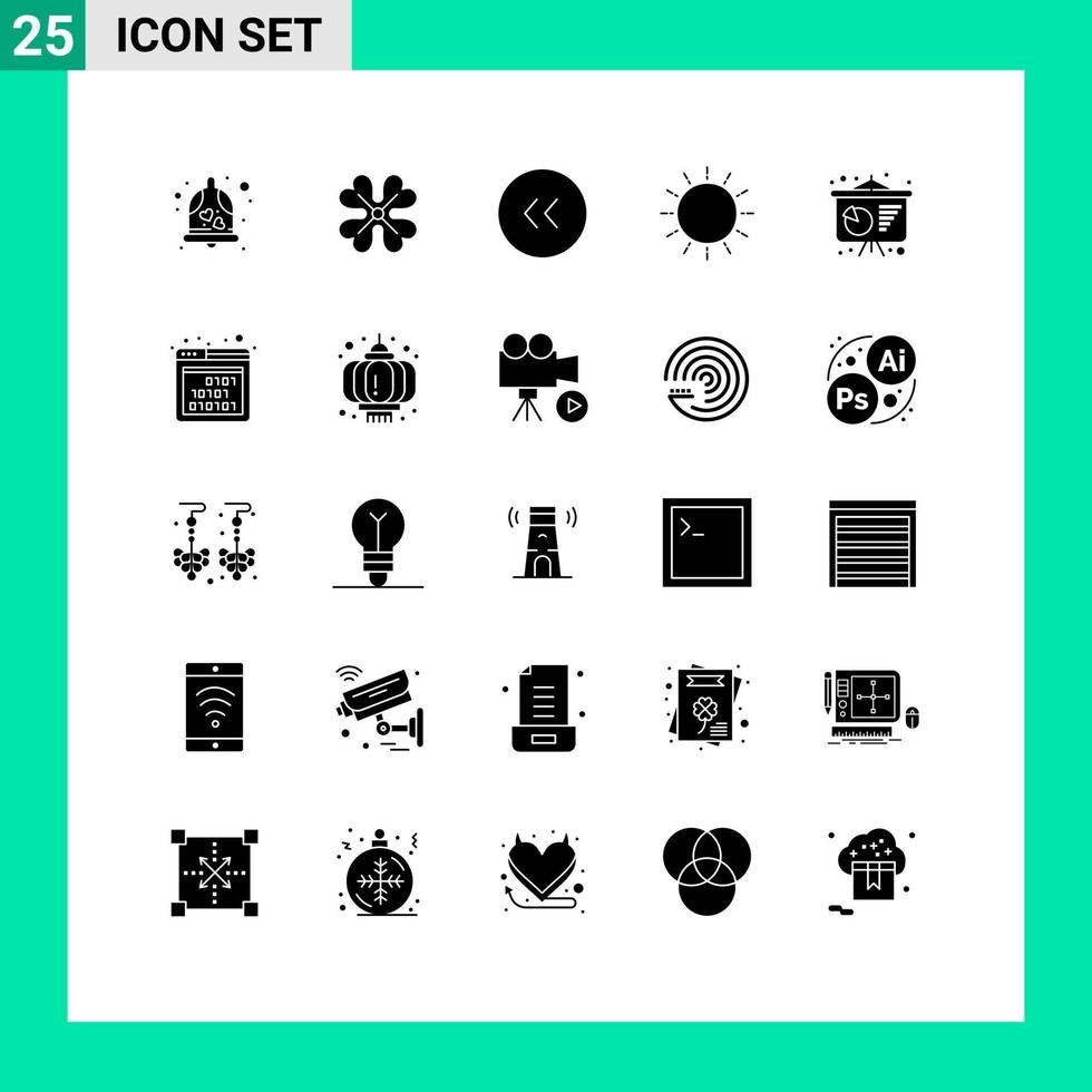 groupe de 25 signes et symboles de glyphes solides pour la présentation commerciale lever du soleil flèches coucher de soleil éléments de conception vectoriels modifiables vecteur