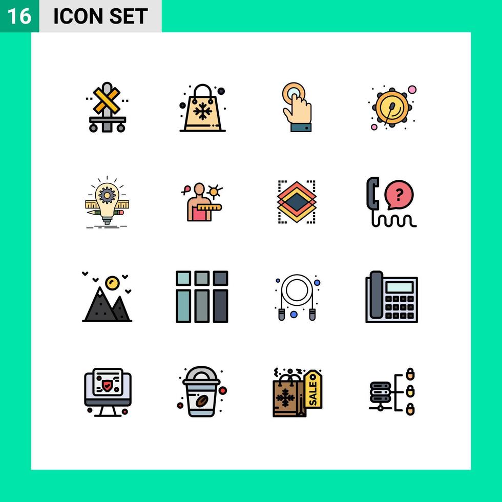 ensemble moderne de 16 lignes remplies de couleurs plates pictogramme d'idées parade shopping tambour technologie éléments de conception vectoriels créatifs modifiables vecteur