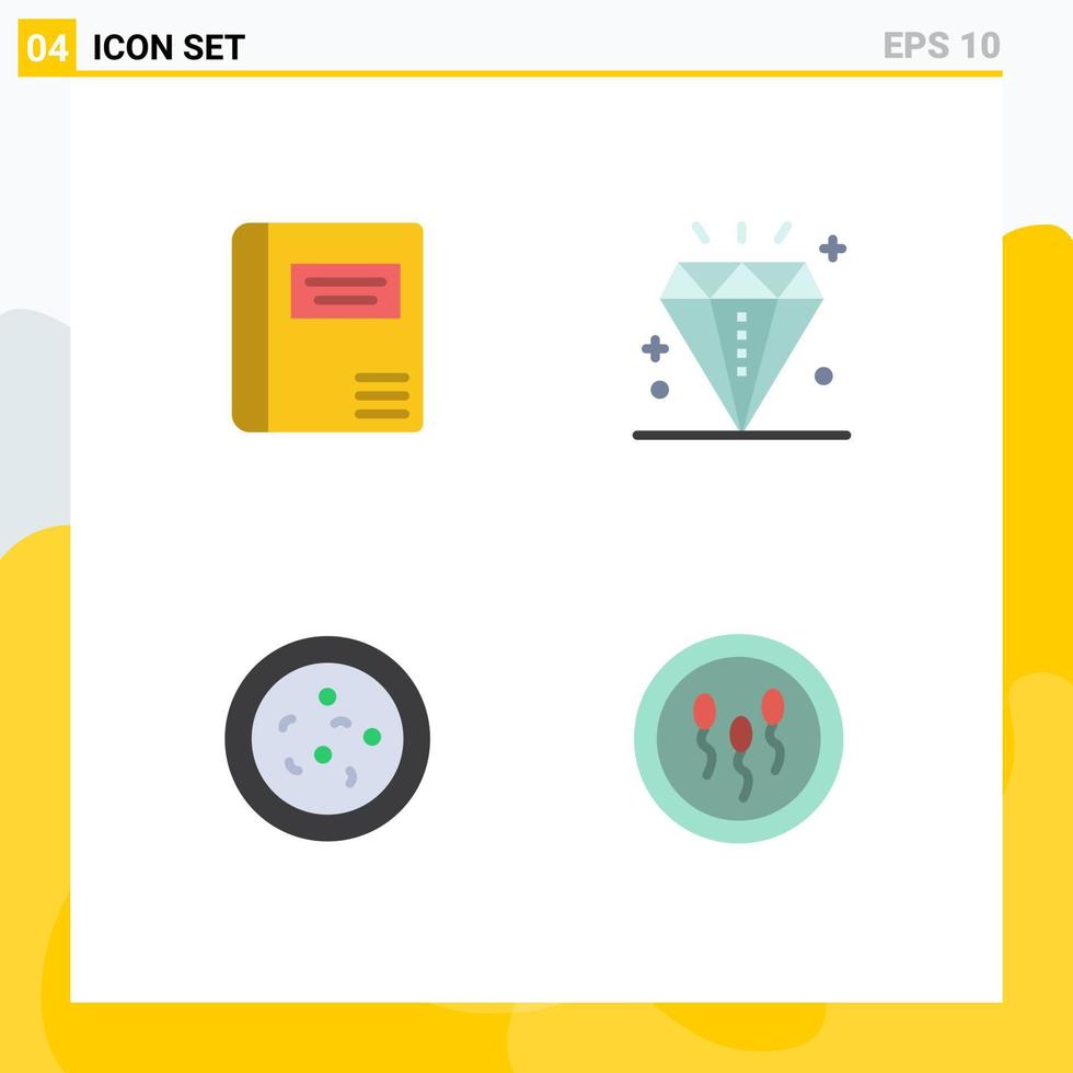 interface mobile icône plate ensemble de 4 pictogrammes d'éléments de conception vectoriels modifiables de biologie d'événement médical de biologie de livre vecteur