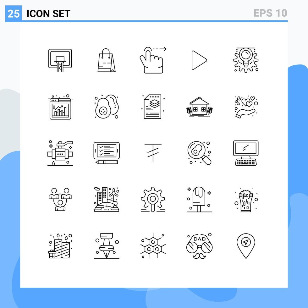 symboles d'icônes universels groupe de 25 lignes modernes d'éléments de conception vectoriels modifiables de médias vidéo de doigt d'engrenage créatif vecteur
