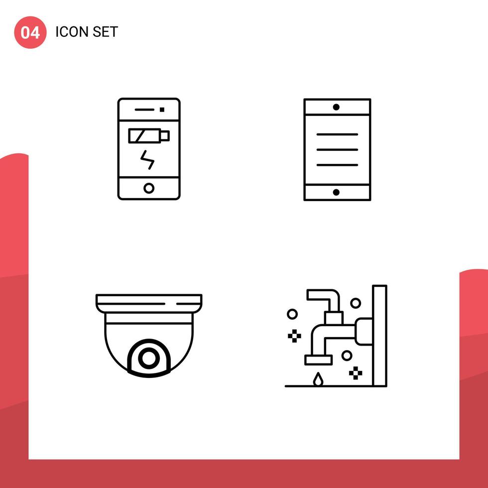 Pack de 4 lignes d'interface utilisateur de signes et symboles modernes d'éléments de conception vectoriels modifiables de surveillance de texte d'état de toit de batterie vecteur