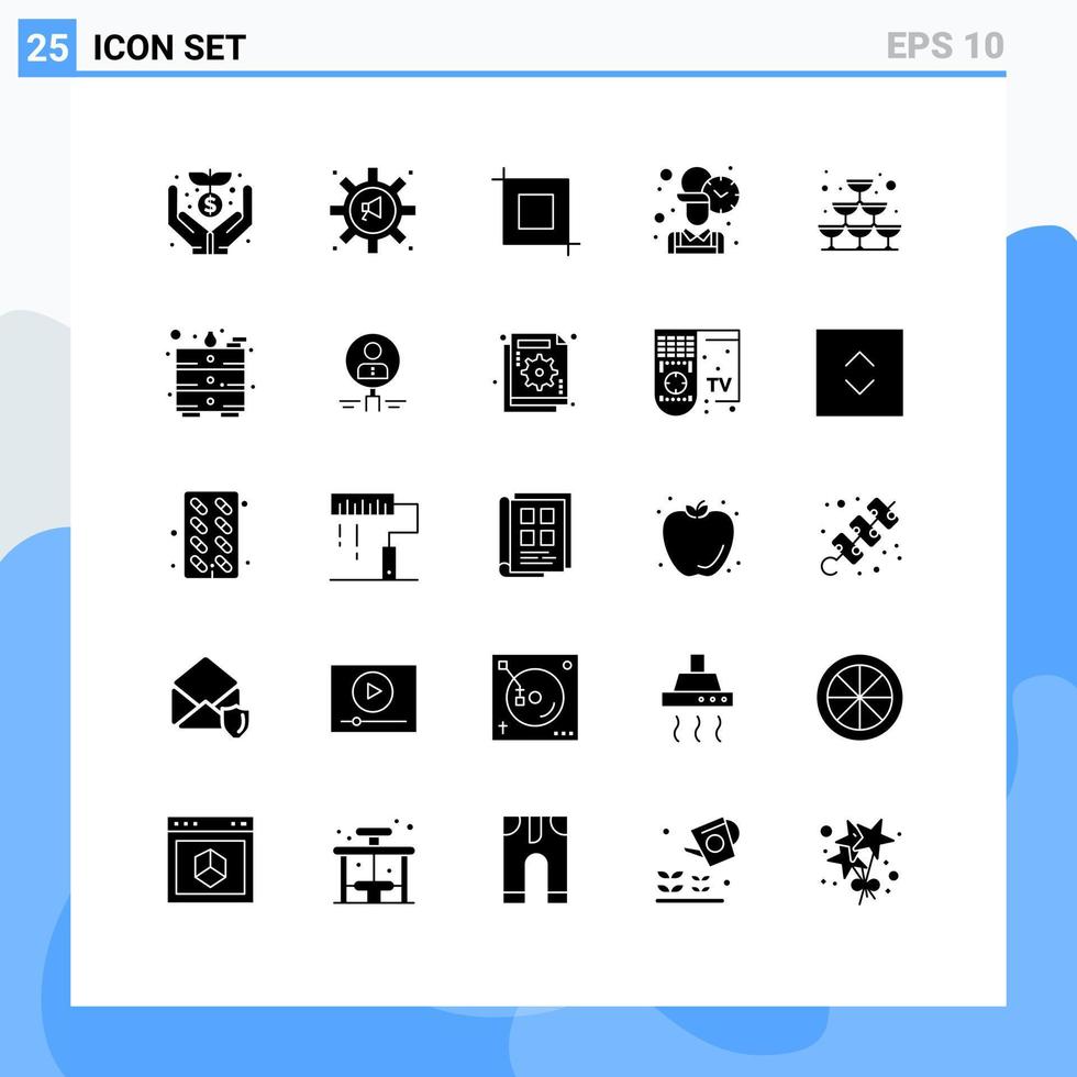 25 concept de glyphe solide pour les sites Web mobiles et applications travailleur étincelant mégaphone temps employé éléments de conception vectoriels modifiables vecteur