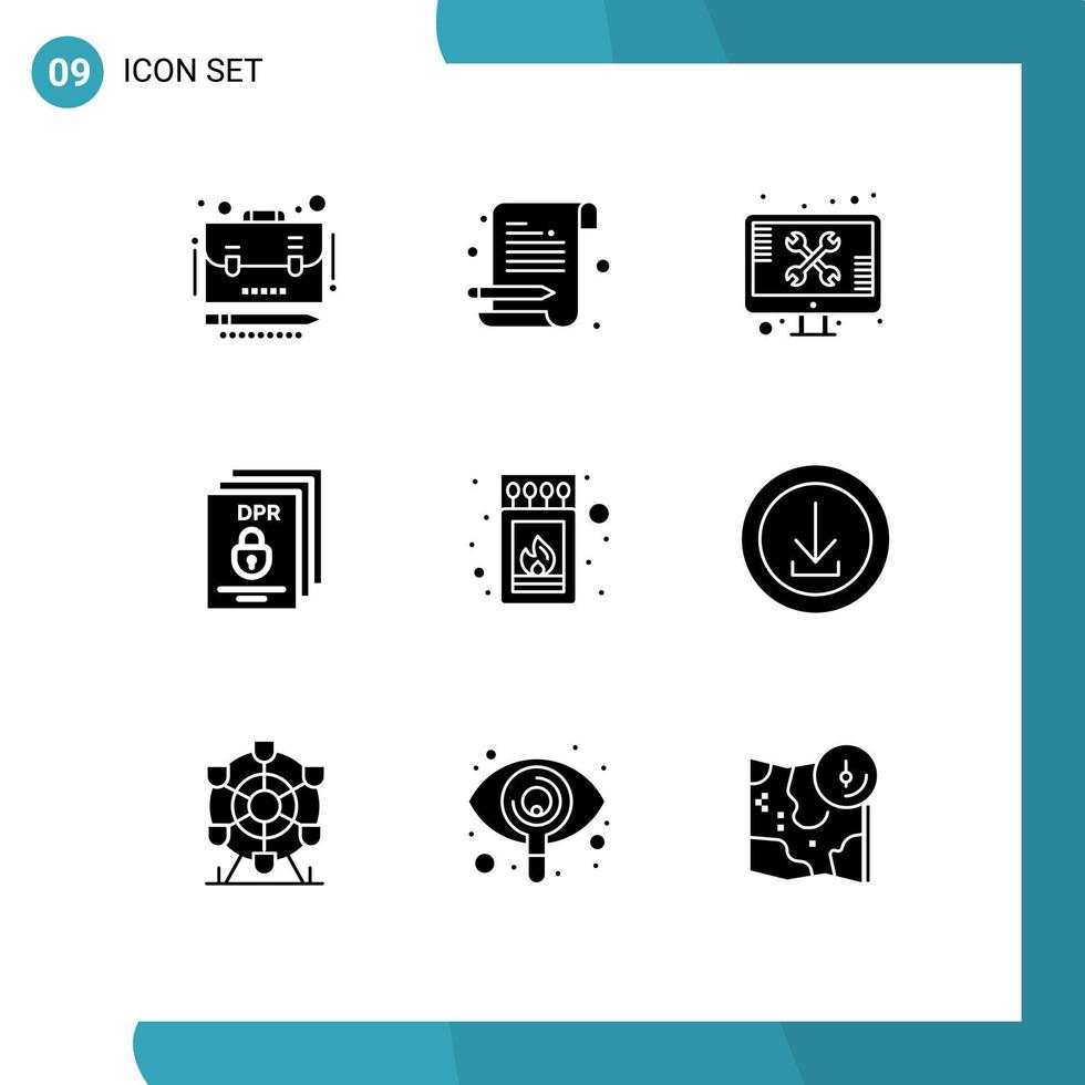 9 glyphes solides vectoriels thématiques et symboles modifiables des outils gdpr de réparation de cadenas sécurisés éléments de conception vectoriels modifiables vecteur