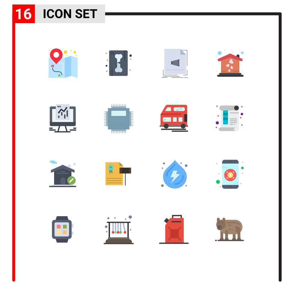 pack de couleurs plates de 16 symboles universels du fichier google analytics sweet home home pack modifiable d'éléments de conception de vecteur créatif
