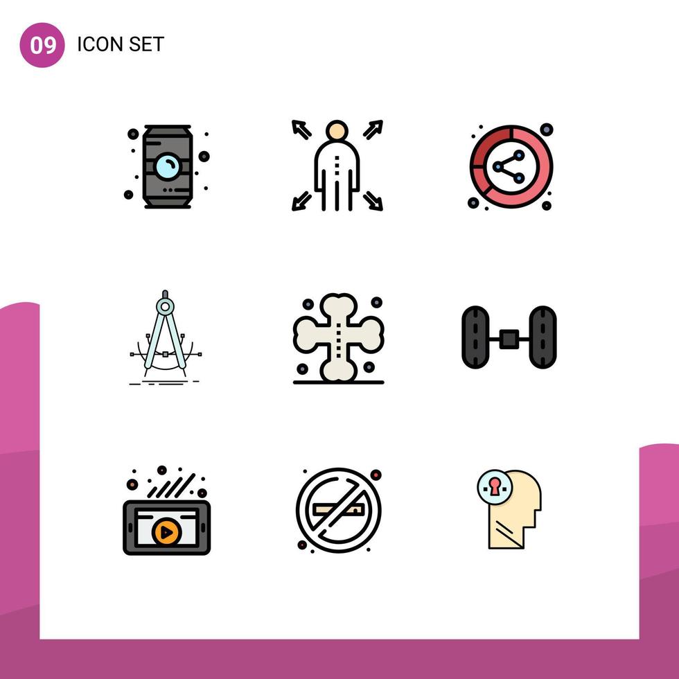 symboles d'icônes universels groupe de 9 couleurs plates de ligne de remplissage modernes d'analyse de la géométrie de mesure partage précis éléments de conception vectoriels modifiables vecteur