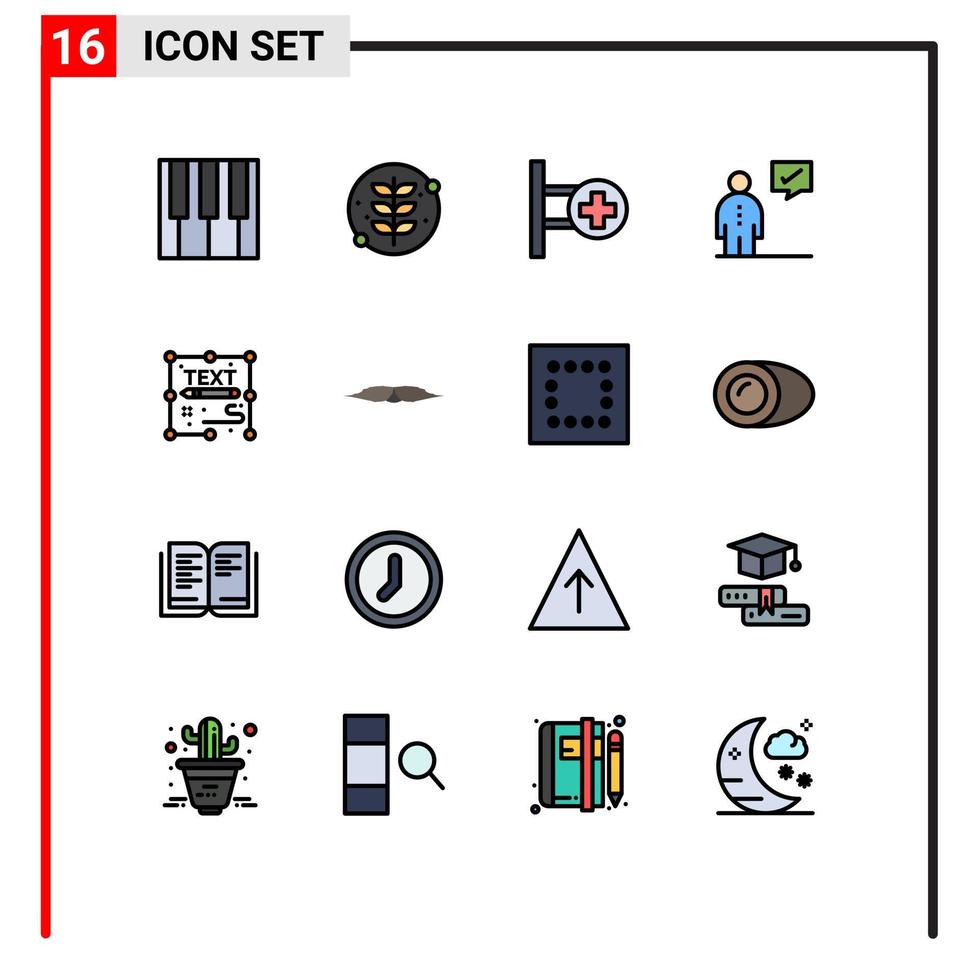 groupe de 16 signes et symboles de lignes remplies de couleurs plates pour la gestion créative hôpital communication humaine éléments de conception vectoriels créatifs modifiables vecteur
