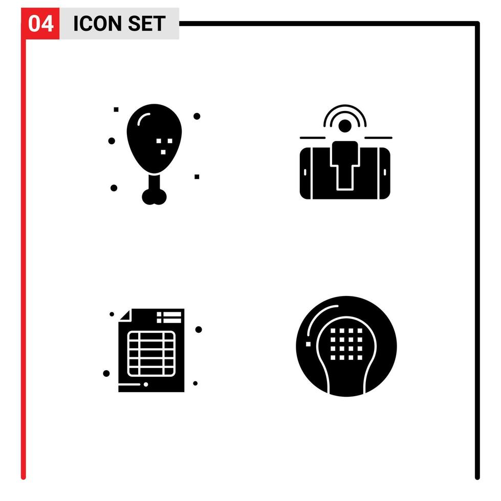 pack de 4 signes et symboles de glyphes solides modernes pour les supports d'impression Web tels que le dîner audit jambe utilisateur branding éléments de conception vectoriels modifiables vecteur