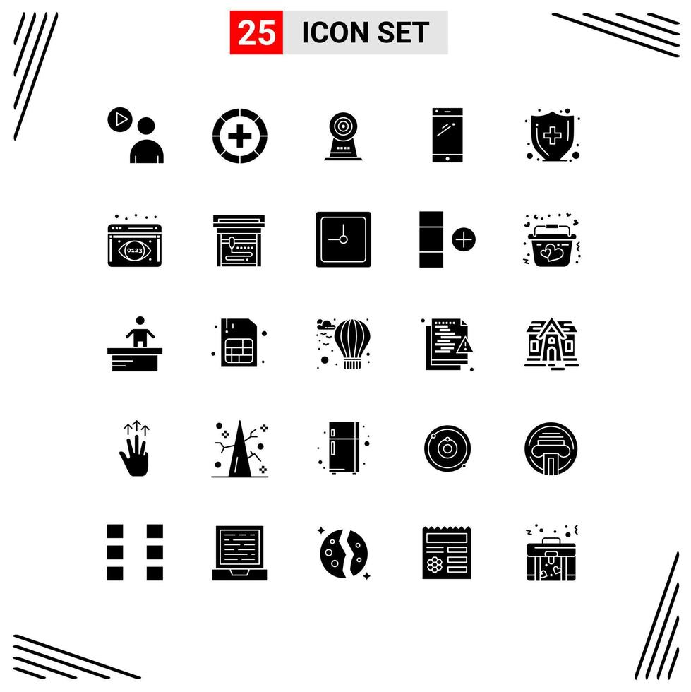 25 glyphes solides vectoriels thématiques et symboles modifiables d'iphone médecine mobile téléphone intelligent hôtel éléments de conception vectoriels modifiables vecteur