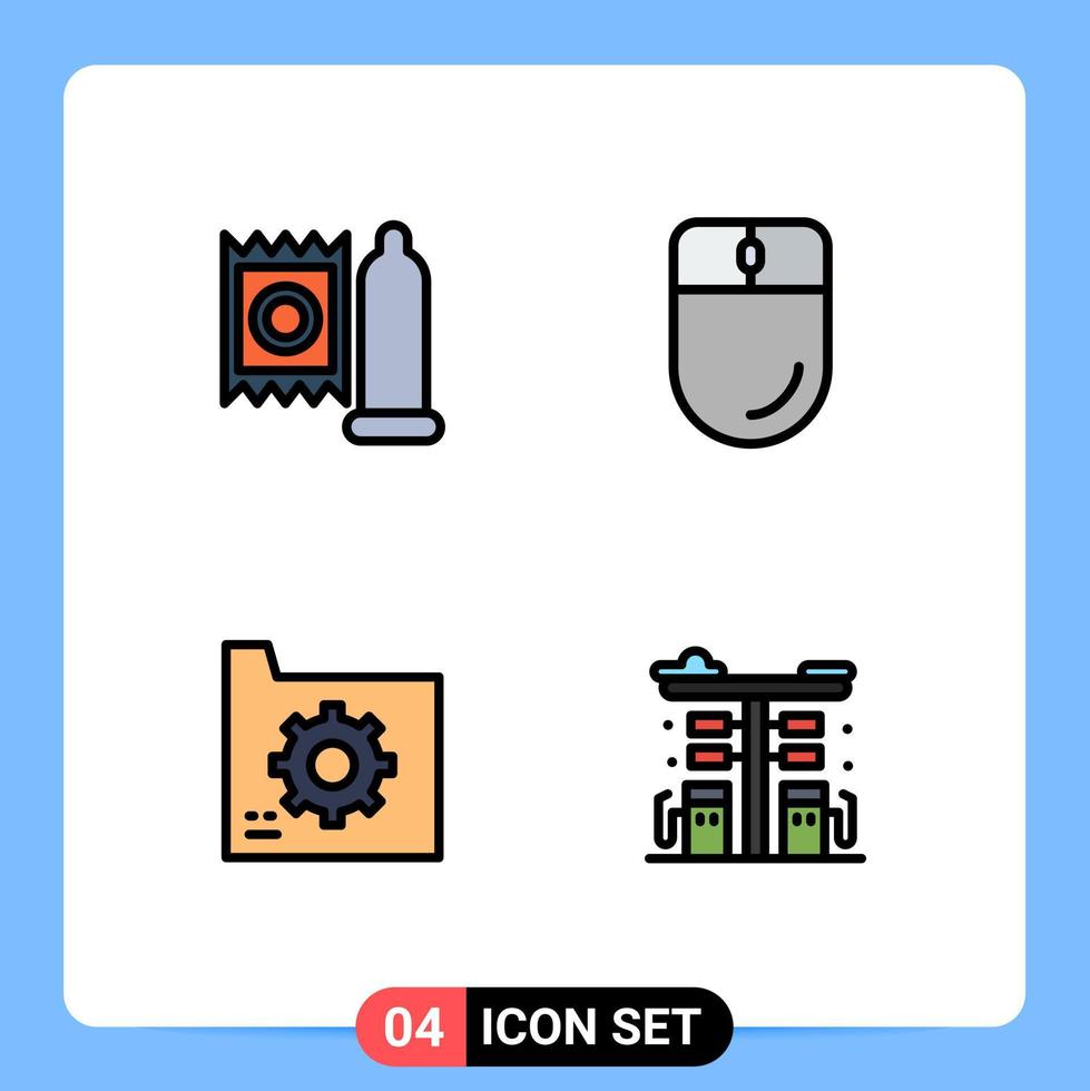 groupe de 4 signes et symboles de couleurs plates remplies pour les éléments de conception vectorielle modifiables de document électronique de médecine de données de préservatif vecteur