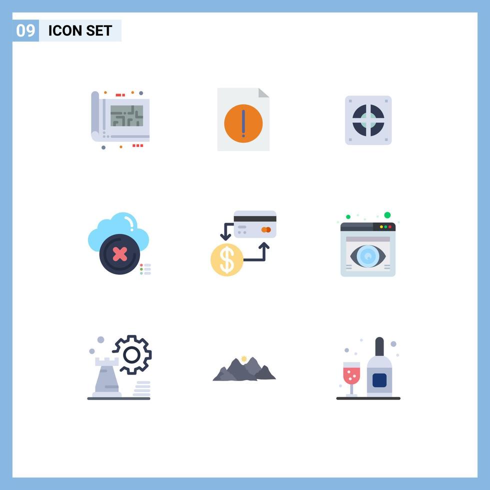interface utilisateur pack de 9 couleurs plates de base de la comptabilité annuler l'extracteur fermer les éléments de conception vectoriels modifiables en nuage vecteur