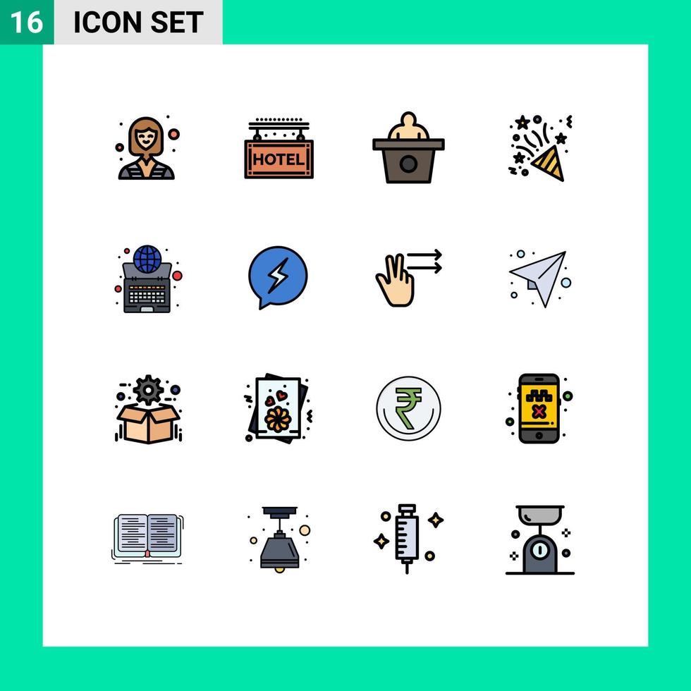 ensemble moderne de 16 lignes et symboles remplis de couleurs plates tels que système globe conférence feux d'artifice mondiaux éléments de conception vectoriels créatifs modifiables vecteur