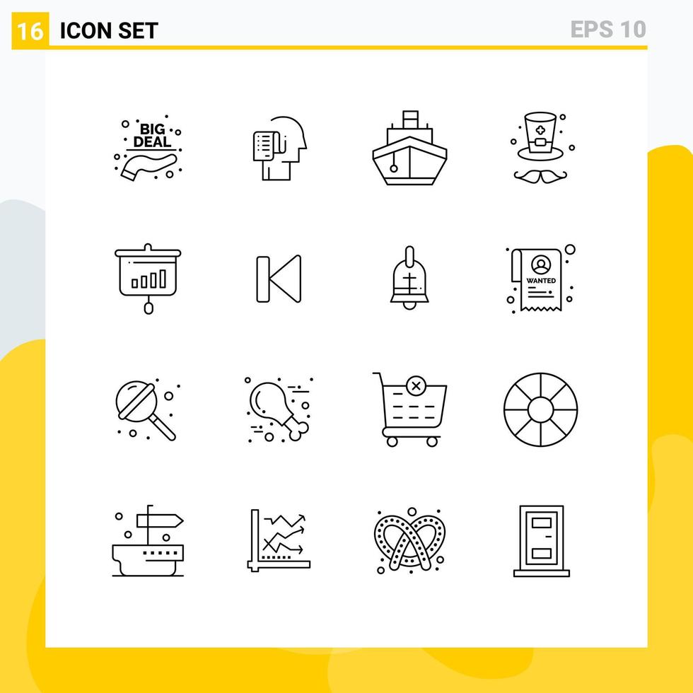 ensemble de 16 symboles d'icônes d'interface utilisateur modernes signes pour les tâches de cap de graphique chapeau transport éléments de conception vectoriels modifiables vecteur