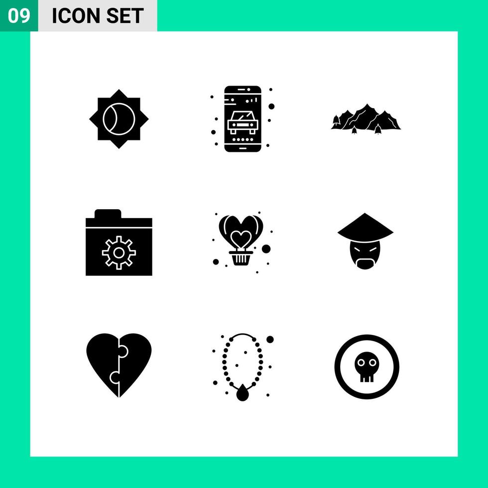 9 concept de glyphe solide pour les sites Web mobiles et les applications fly air paysage dossier contrôle éléments de conception vectoriels modifiables vecteur