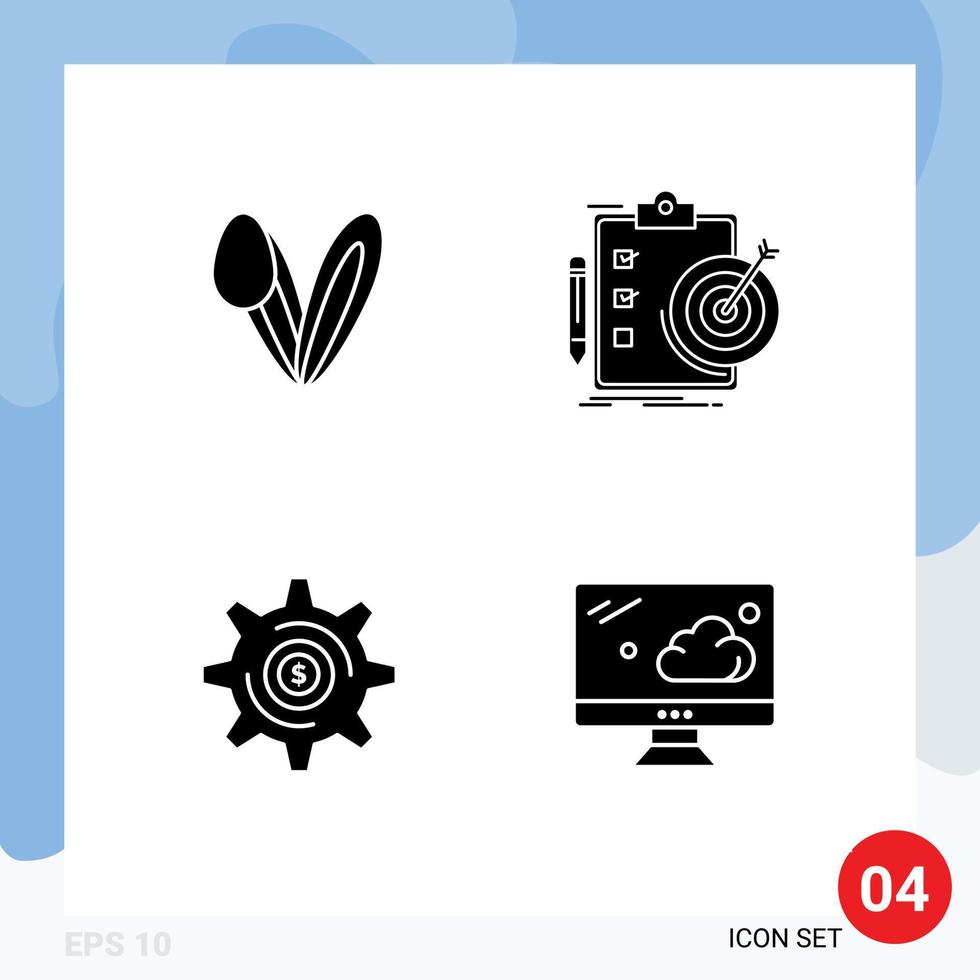 interface mobile ensemble de glyphes solides de 4 pictogrammes d'éléments de conception vectoriels modifiables d'argent d'analyse de lapin d'affaires animales vecteur