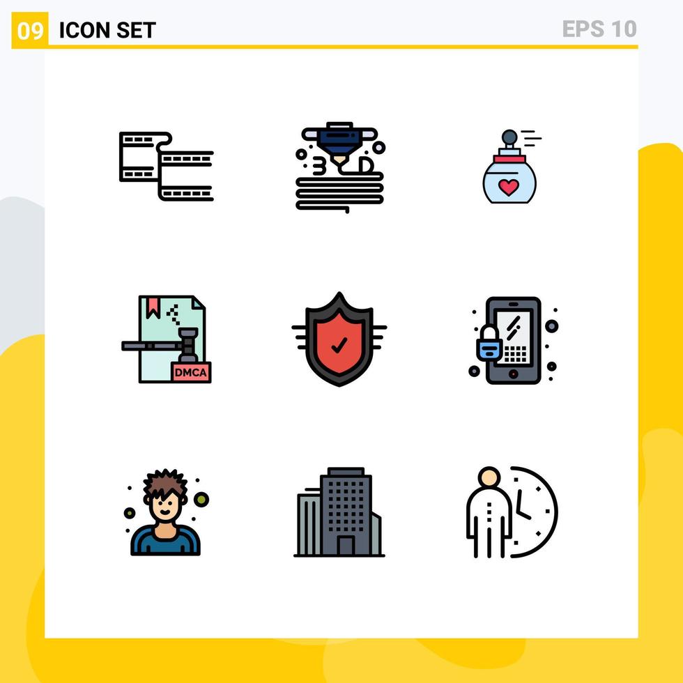 9 concept de couleur plate fillline pour les sites Web mobiles et les applications fichier de protection fragnence dmca copyright éléments de conception vectoriels modifiables vecteur