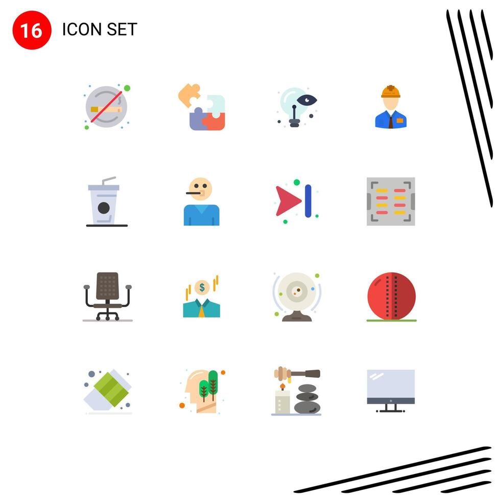 pack de 16 symboles universels de couleur plate de l'idée de l'industrie carrée de la construction du travail pack modifiable d'éléments de conception de vecteur créatif