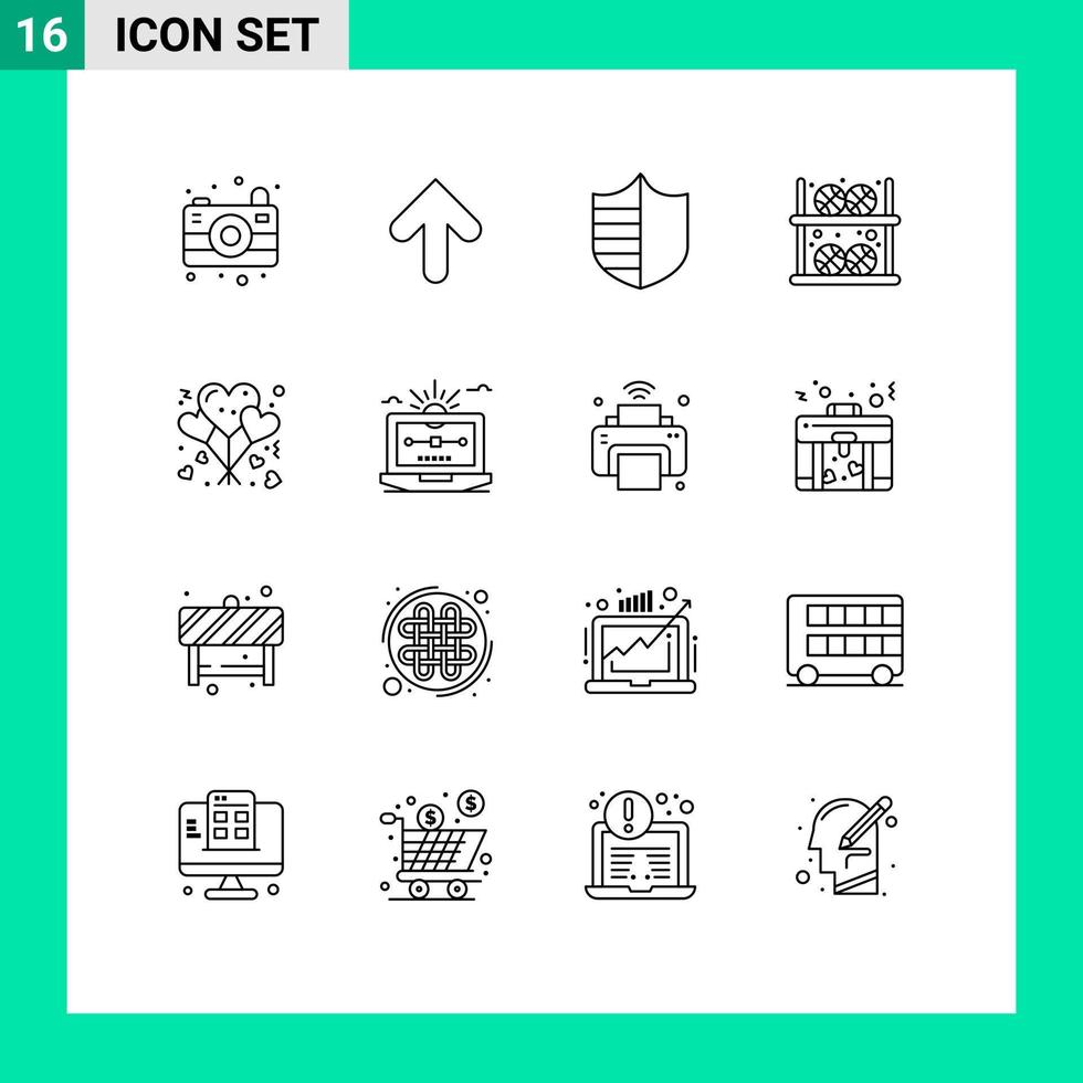 16 contours universels définis pour les applications web et mobiles style de vie magasin sécurité joueur basketball éléments de conception vectoriels modifiables vecteur