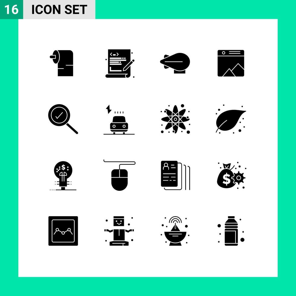 16 glyphes solides vectoriels thématiques et symboles modifiables de recherche de charge zeppelin trouvé des éléments de conception vectoriels modifiables sur le web vecteur