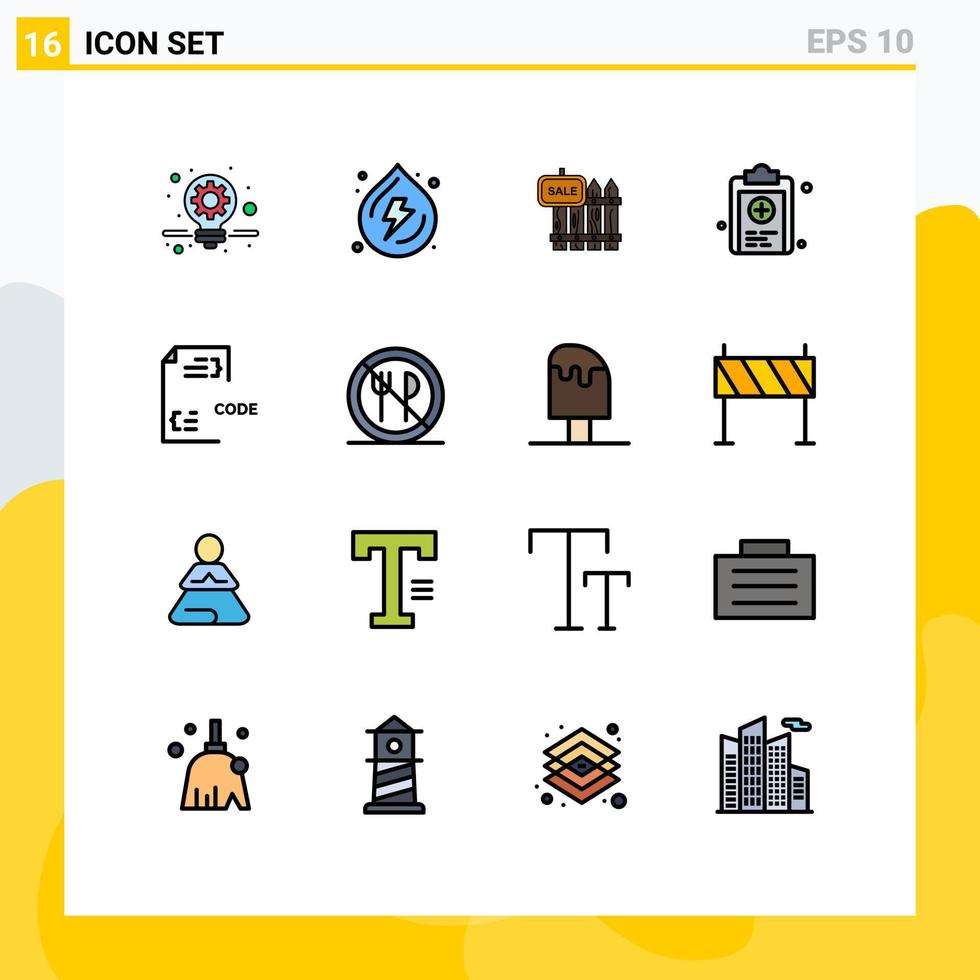 ensemble moderne de 16 lignes et symboles remplis de couleurs plates tels que code médecine bois maison médicale éléments de conception vectoriels créatifs modifiables vecteur