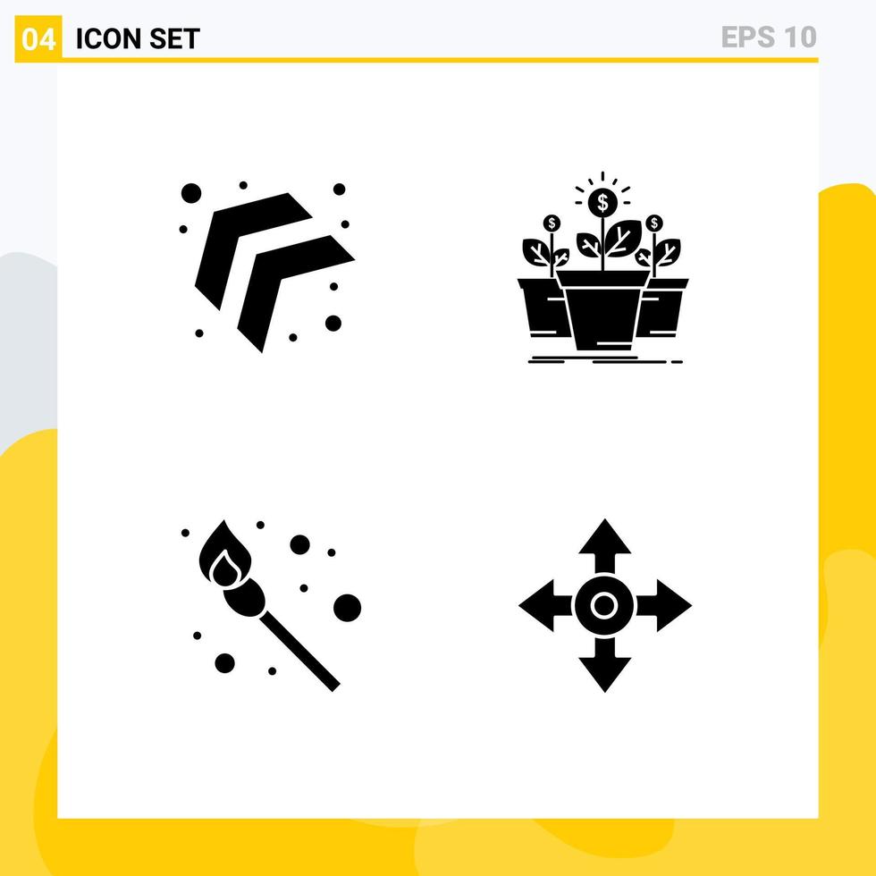 groupe de 4 signes et symboles de glyphes solides pour les éléments de conception vectoriels modifiables de pot de croissance de feu de flèche vecteur