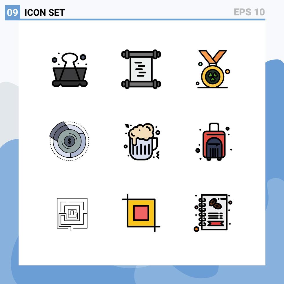 ensemble de 9 symboles d'icônes d'interface utilisateur modernes signes pour la nourriture bière madel diagramme graphique éléments de conception vectoriels modifiables vecteur