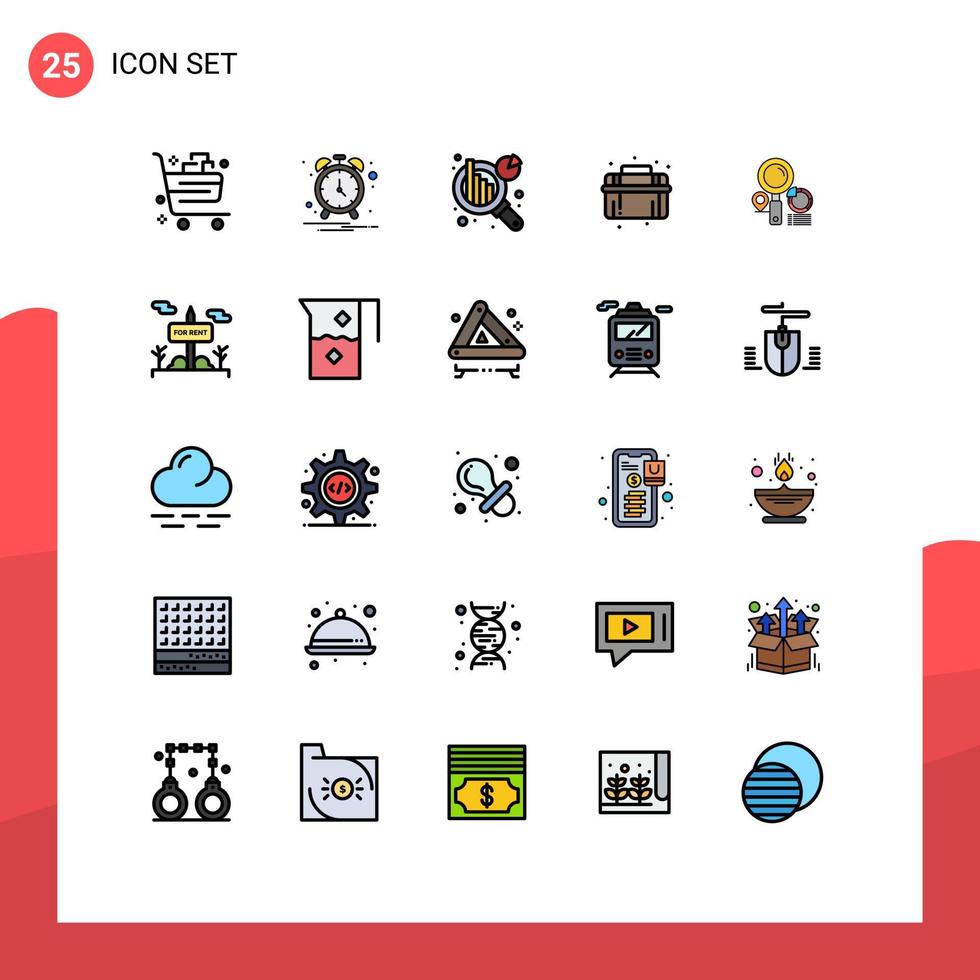 interface mobile ligne remplie couleur plate ensemble de 25 pictogrammes du système d'analyse de tableau de recherche finder plombier éléments de conception vectoriels modifiables vecteur