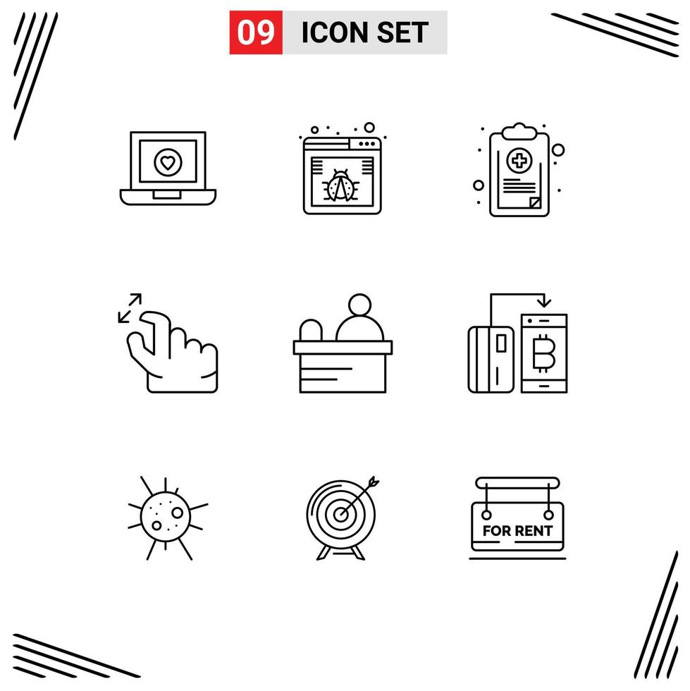 ensemble moderne de 9 contours et symboles tels que les éléments de conception vectoriels modifiables des symptômes de la main du caissier vecteur