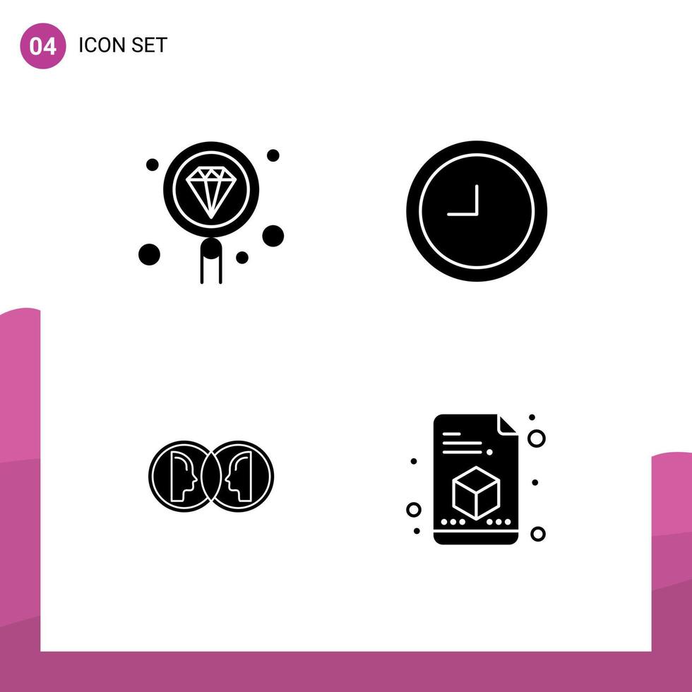 groupe de 4 signes et symboles de glyphes solides pour le codage des éléments de conception vectoriels modifiables par l'homme à temps de programmation double vecteur