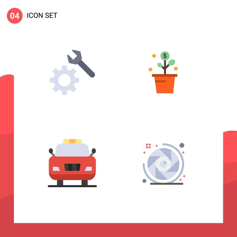 4 concept d'icône plate pour les sites Web mobiles et les applications définissant des éléments de conception vectoriels modifiables de caméra de pot de culture d'urgence vecteur